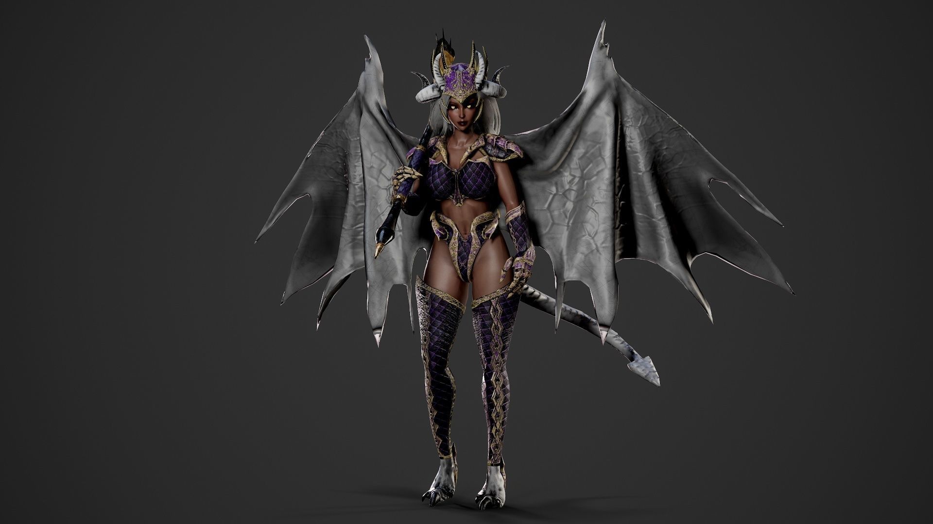 Demonic Dragon Girl - Game Ready Low-poly 3D model_12