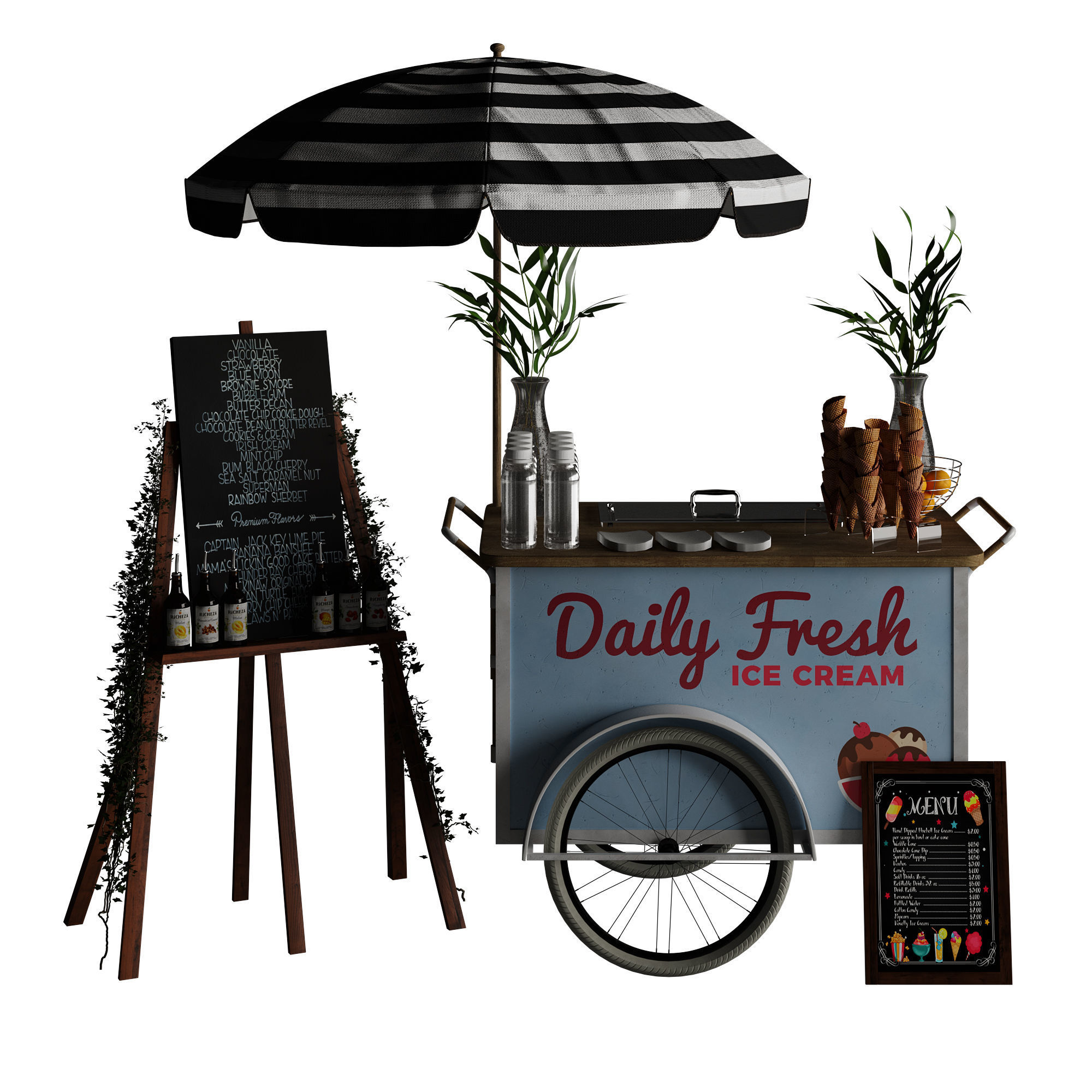 Ice Cream cart 2 blue 3D model_17