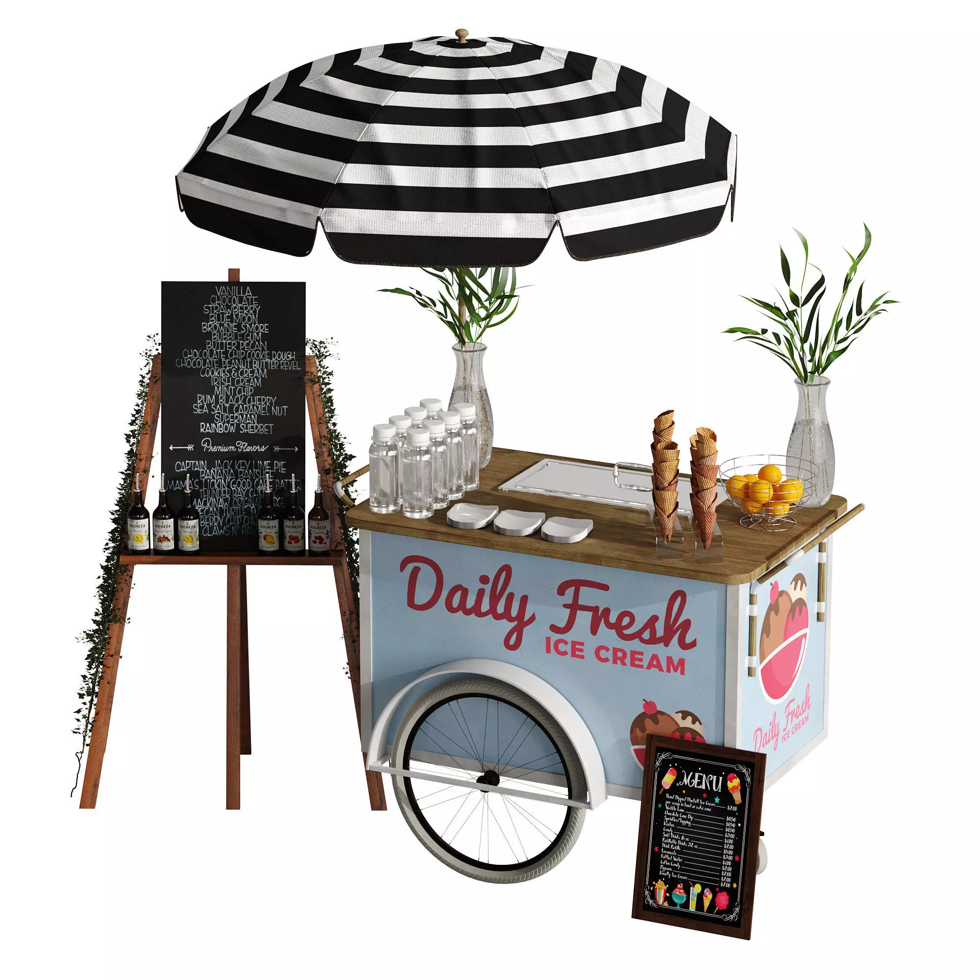 Ice Cream cart 2 blue 3D model_0