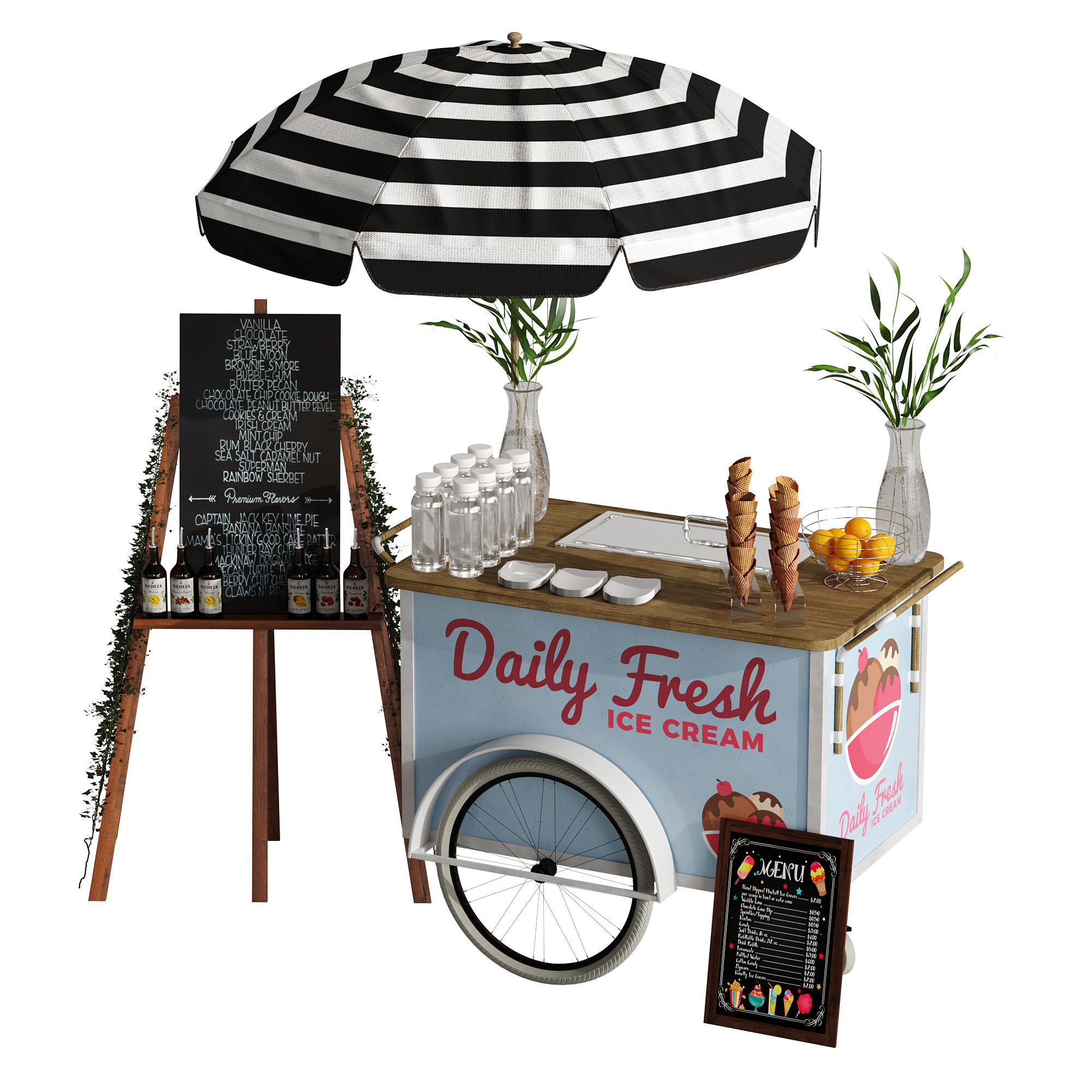 Ice Cream cart 2 blue 3D model_0