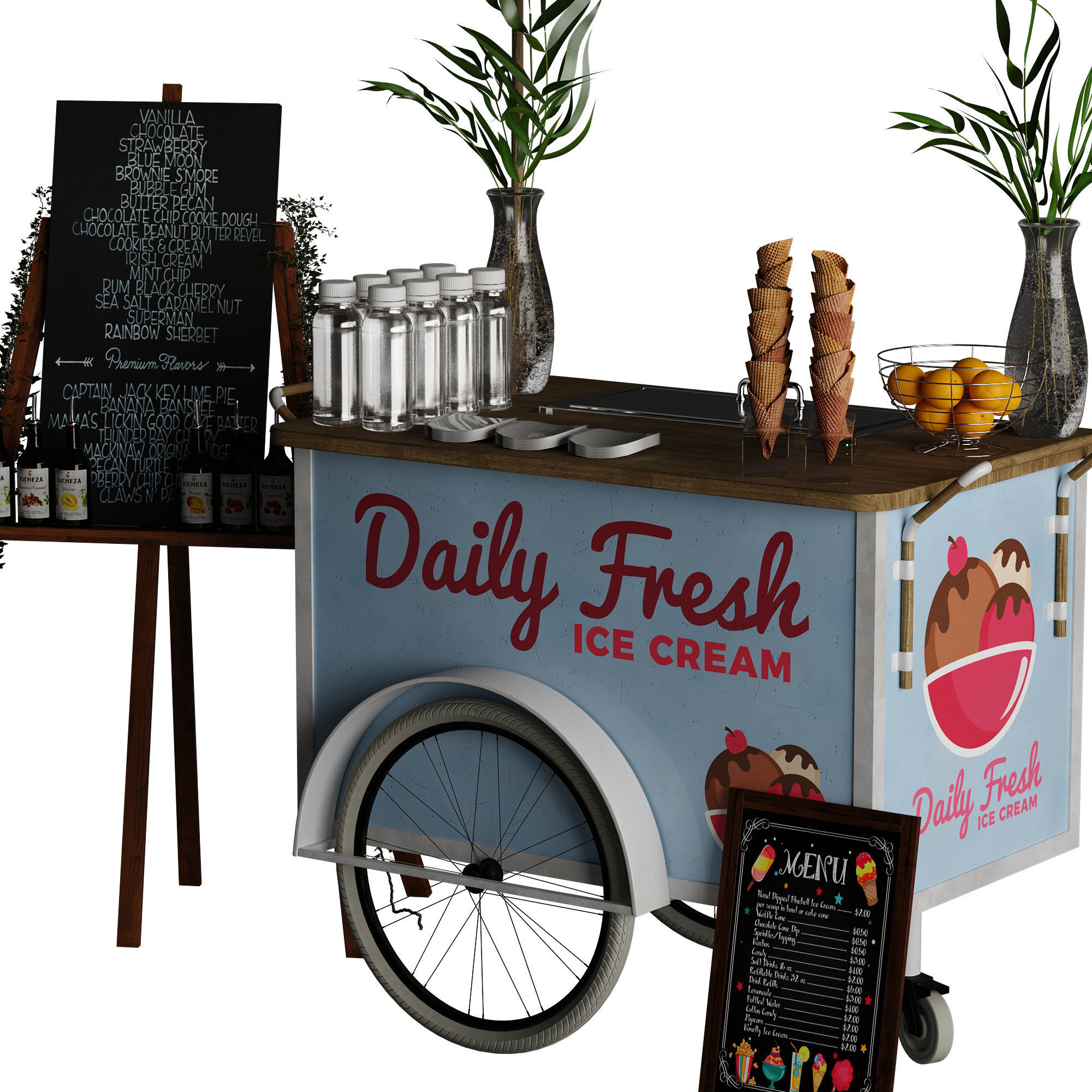 Ice Cream cart 2 blue 3D model_22