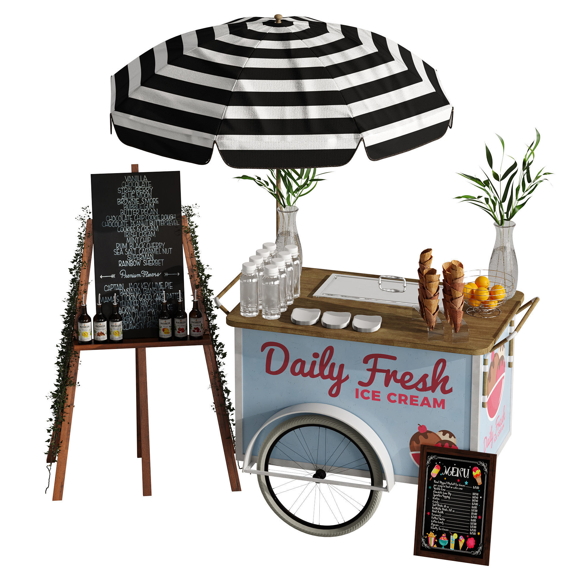 Ice Cream cart 2 blue 3D model_4