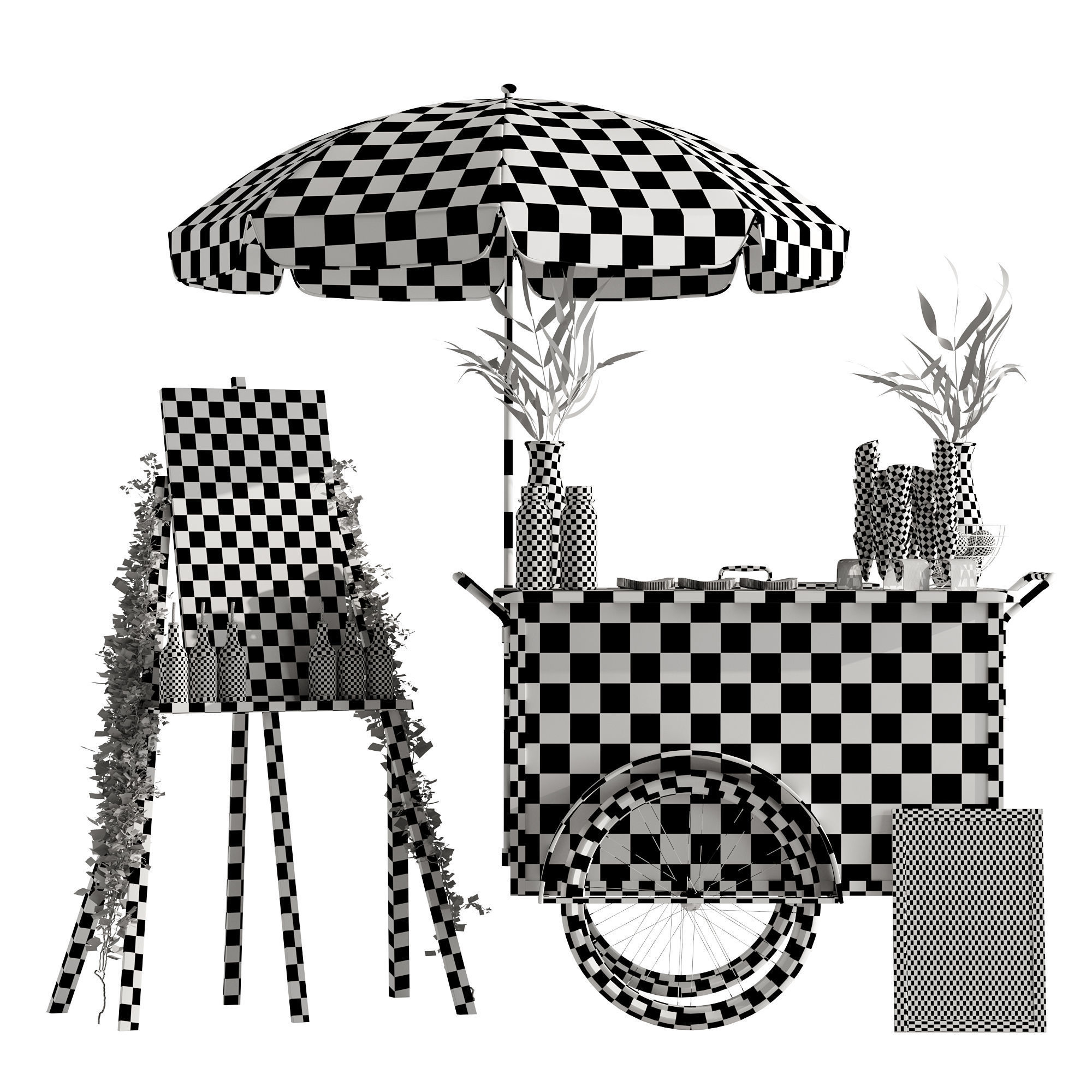 Ice Cream cart 2 blue 3D model_8