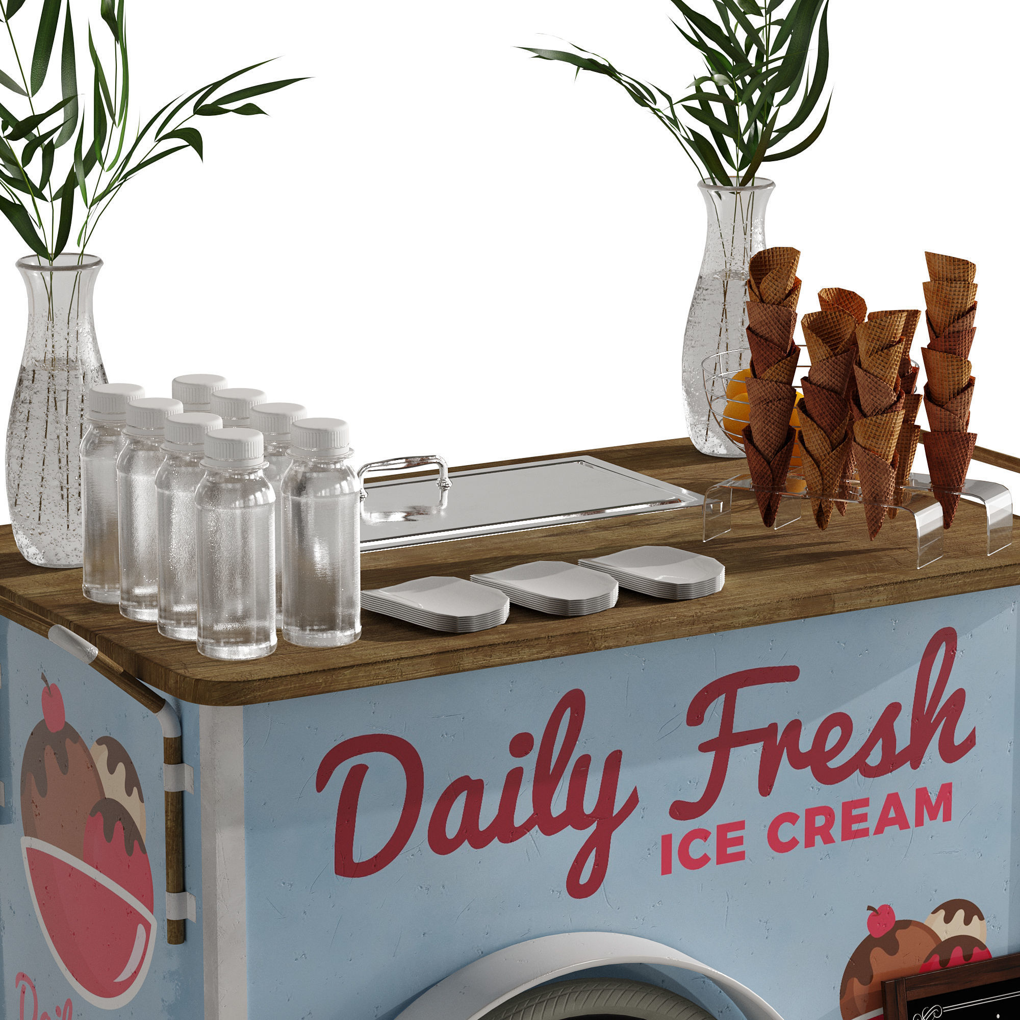 Ice Cream cart 2 blue 3D model_12