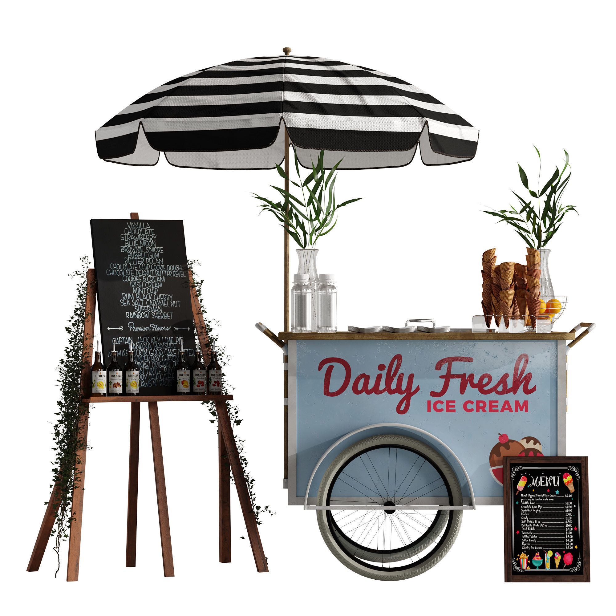 Ice Cream cart 2 blue 3D model_6