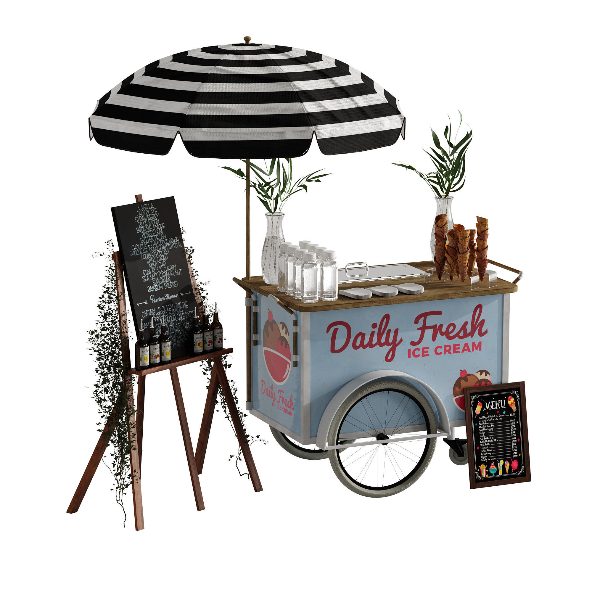 Ice Cream cart 2 blue 3D model_1