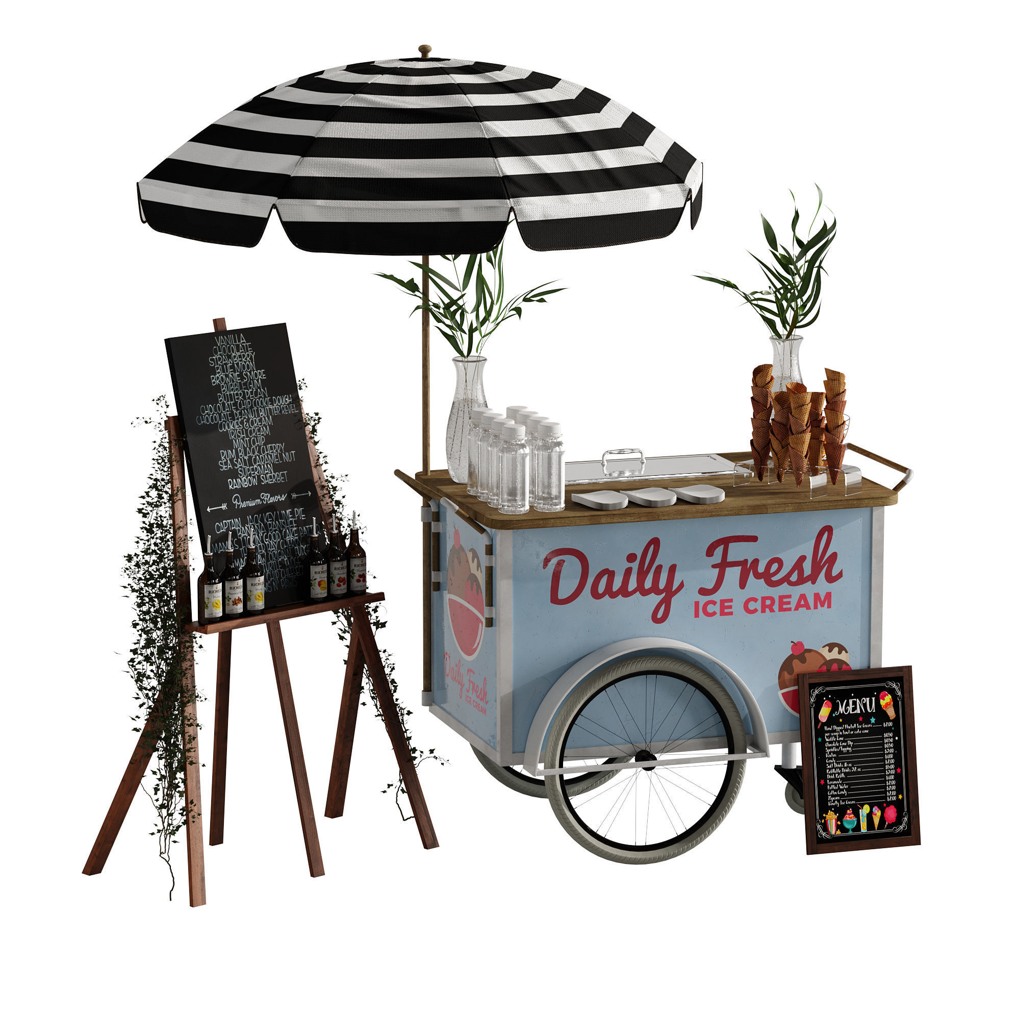 Ice Cream cart 2 blue 3D model_10