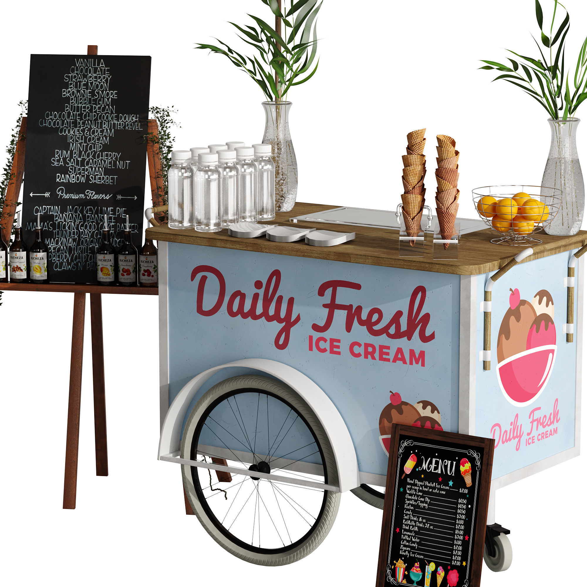 Ice Cream cart 2 blue 3D model_2