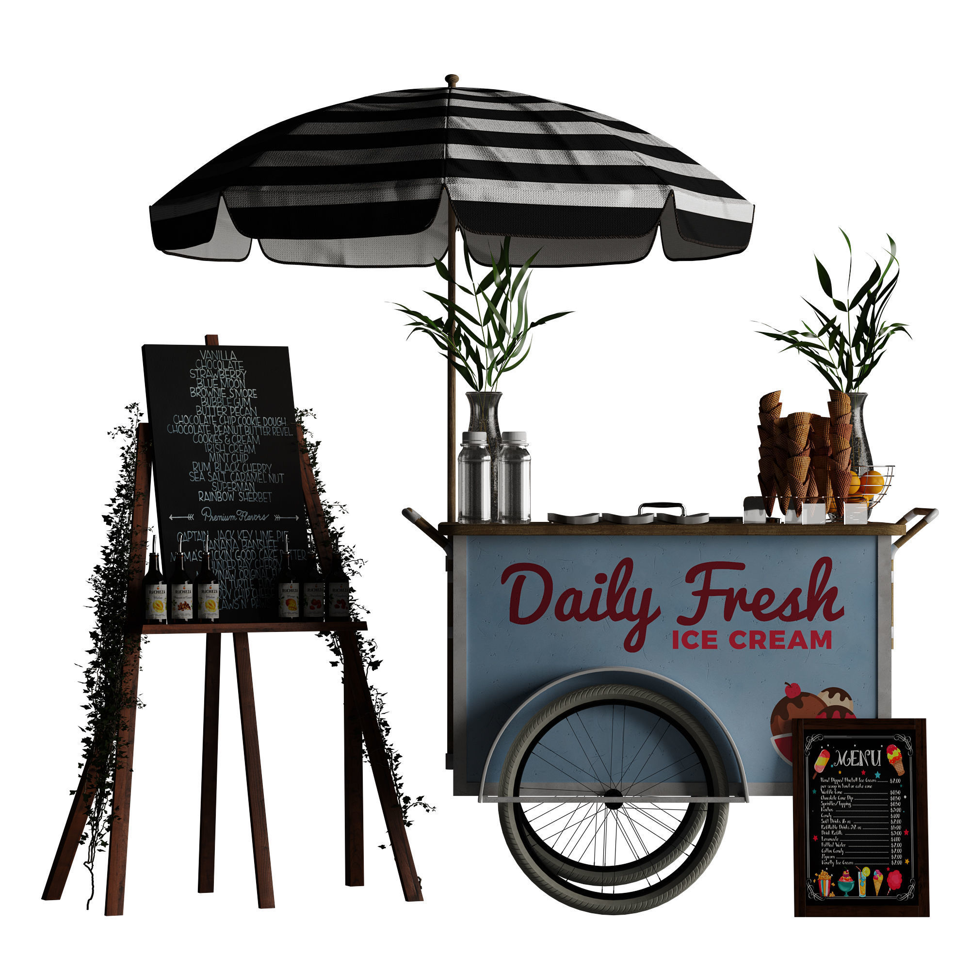 Ice Cream cart 2 blue 3D model_18