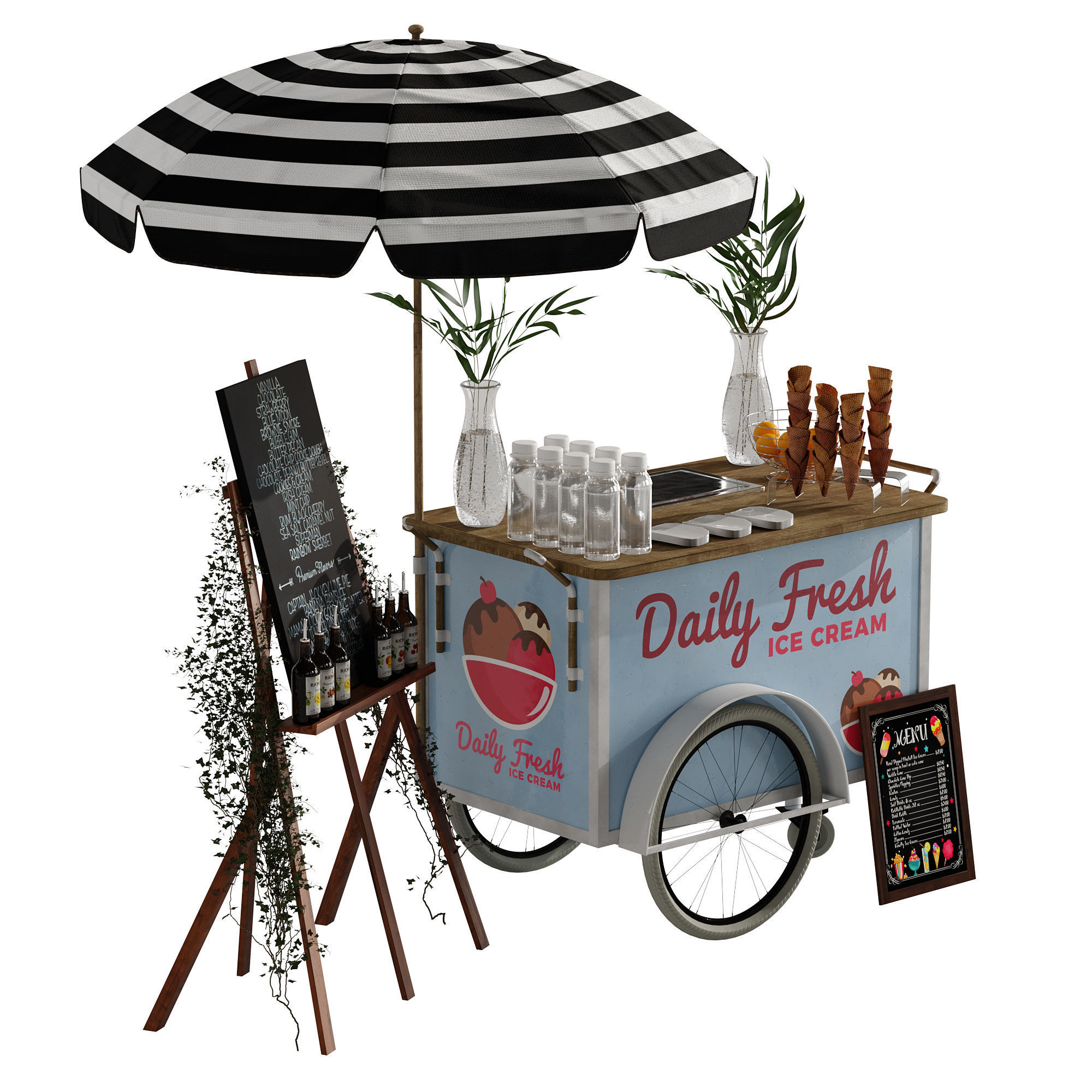 Ice Cream cart 2 blue 3D model_11