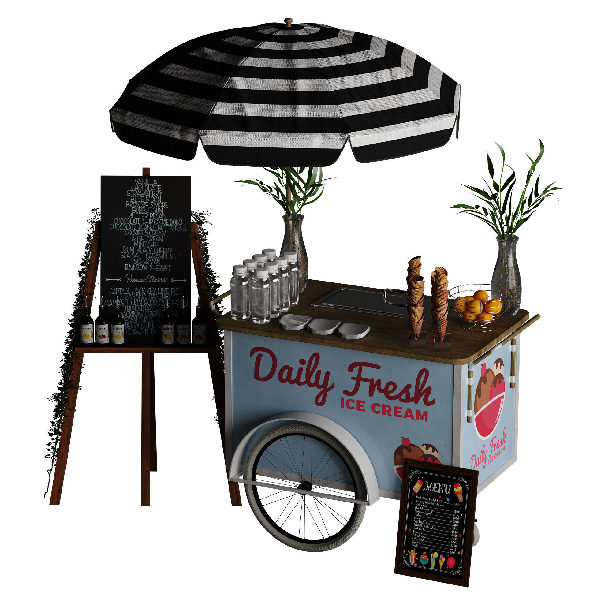 Ice Cream cart 2 blue 3D model_21