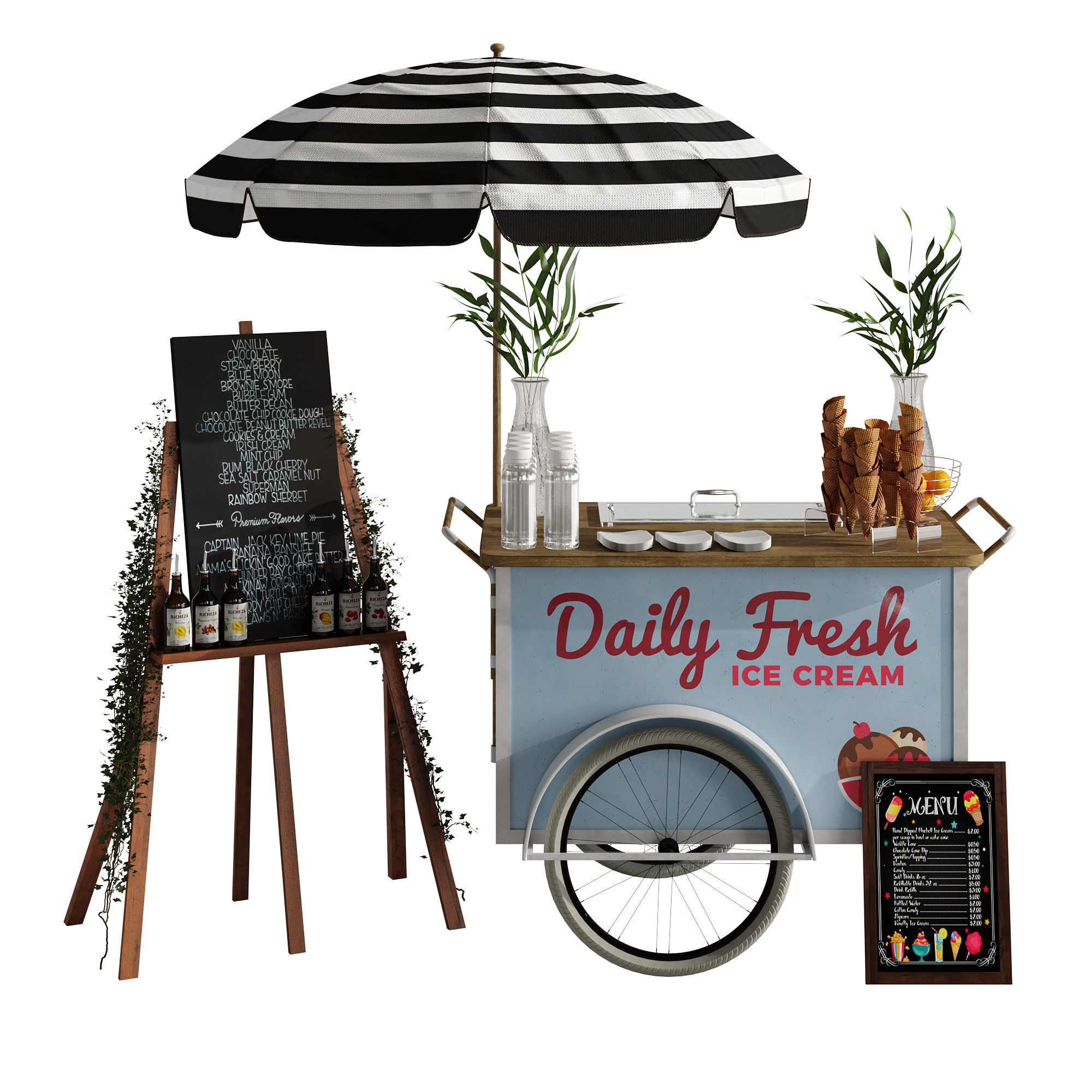 Ice Cream cart 2 blue 3D model_5