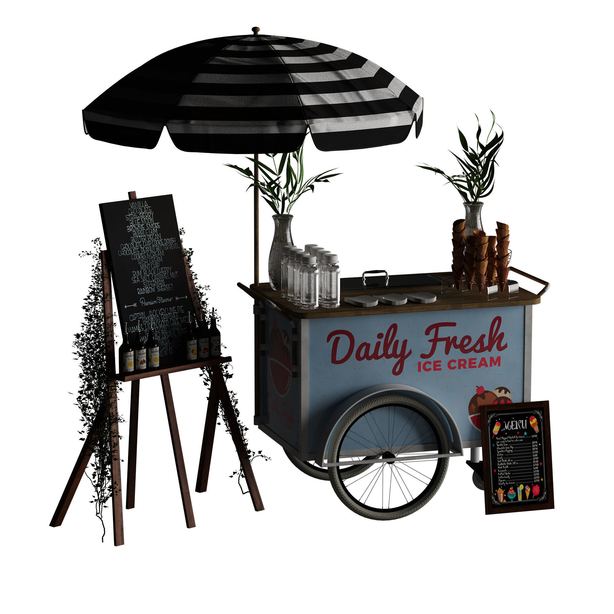 Ice Cream cart 2 blue 3D model_23