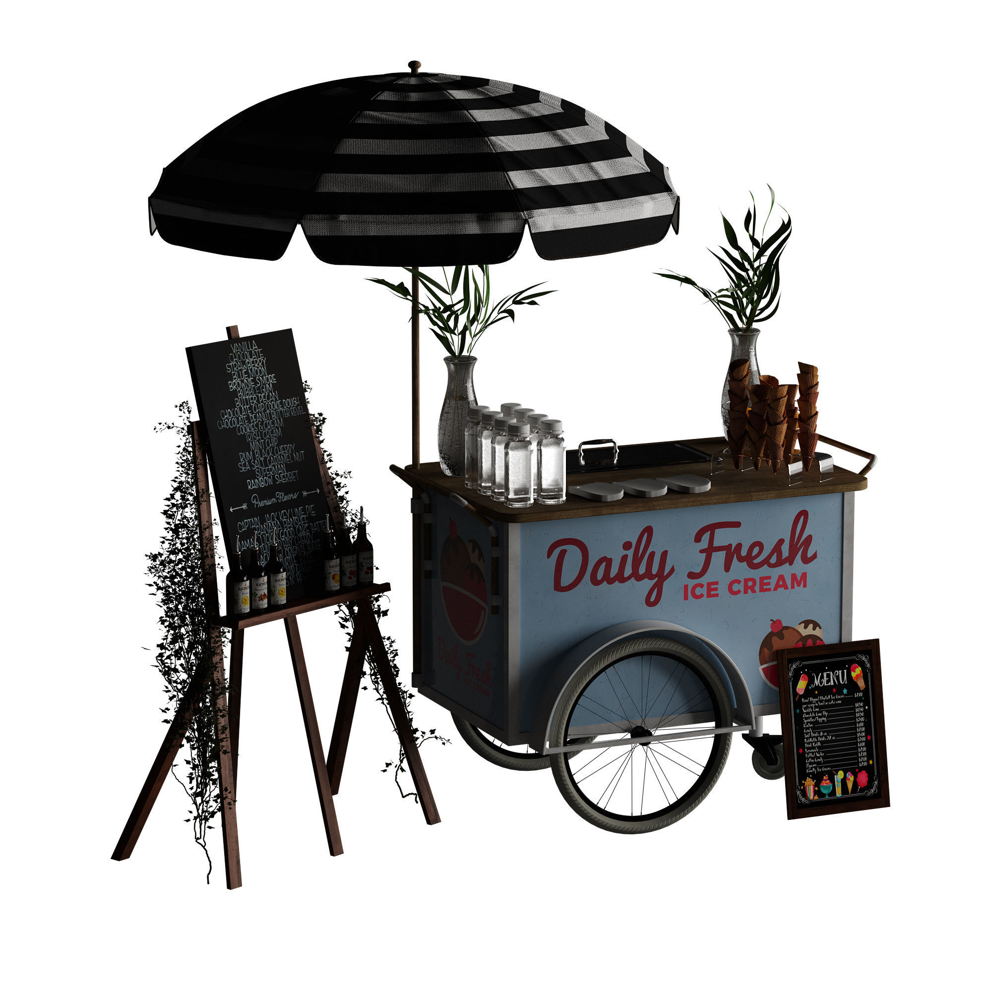 Ice Cream cart 2 blue 3D model_19