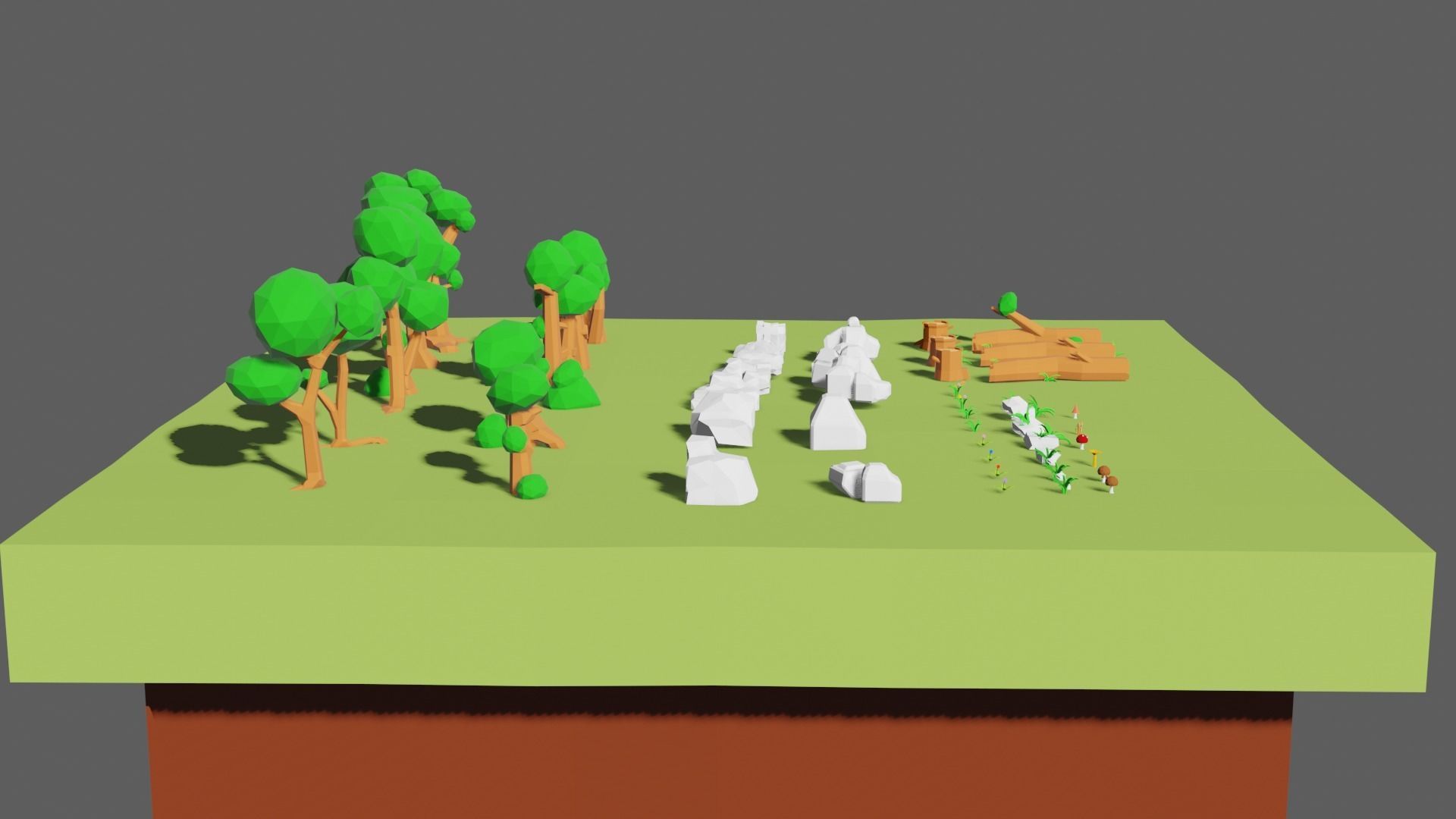 3d model low-poly trees rocks flowers mushrooms grass  Low-poly 3D model_4