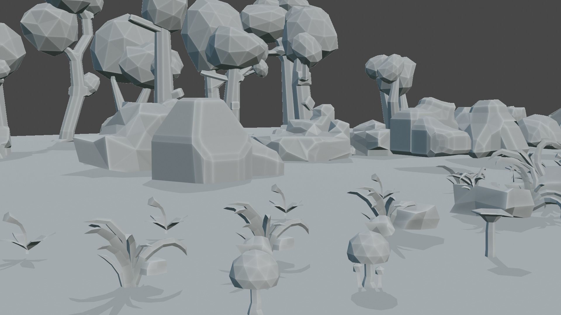 3d model low-poly trees rocks flowers mushrooms grass  Low-poly 3D model_6