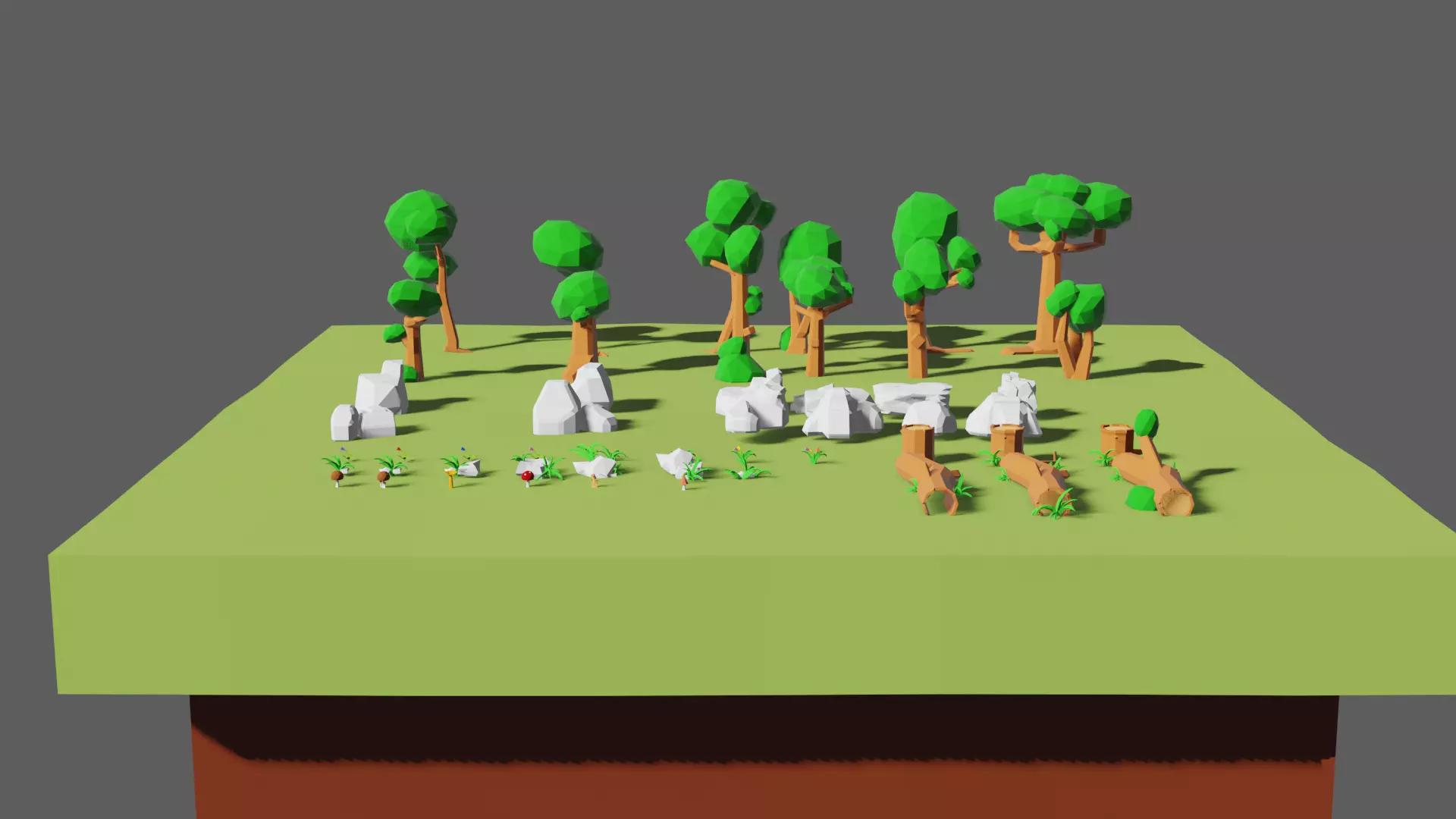 3d model low-poly trees rocks flowers mushrooms grass  Low-poly 3D model_0