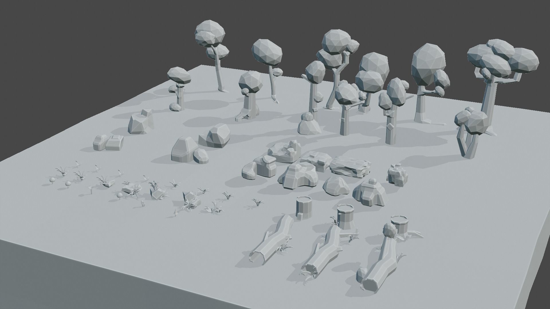 3d model low-poly trees rocks flowers mushrooms grass  Low-poly 3D model_5
