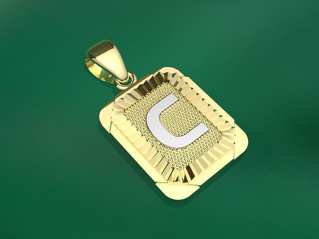 Pendant C gold with letter 3D print model