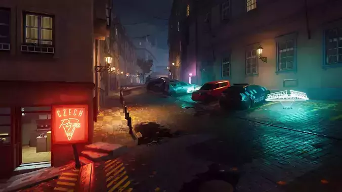 Cyberpunk Prague Street UE4 Low-poly 3D model