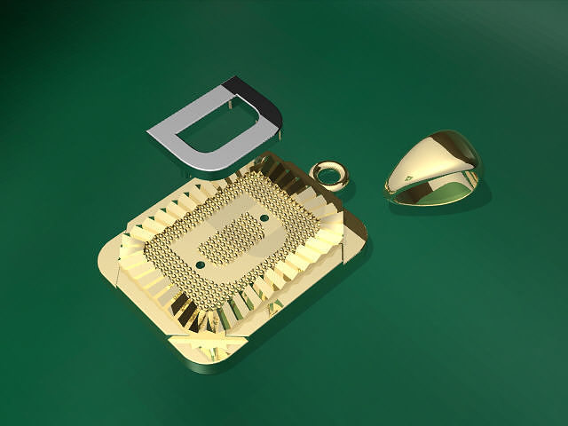 Pendent D gold pendant with letter 3D print model