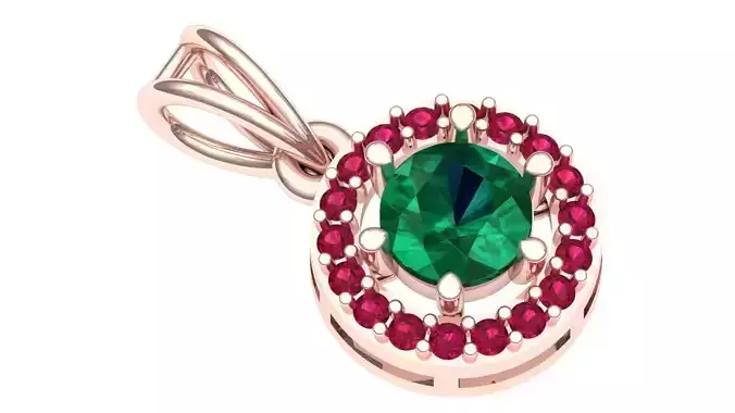 pendant 3d model emerald and ruby in rose gold