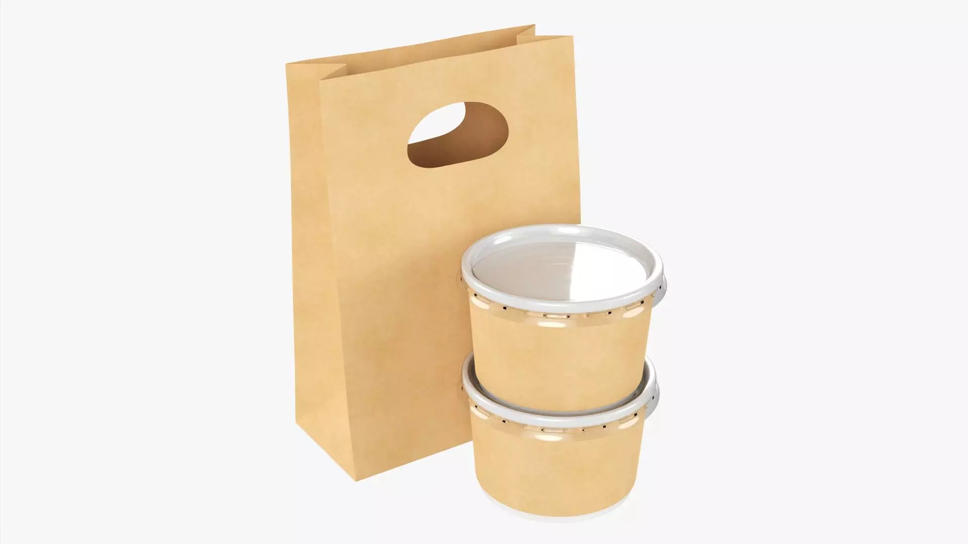 Takeaway containers and paper bag 3D model