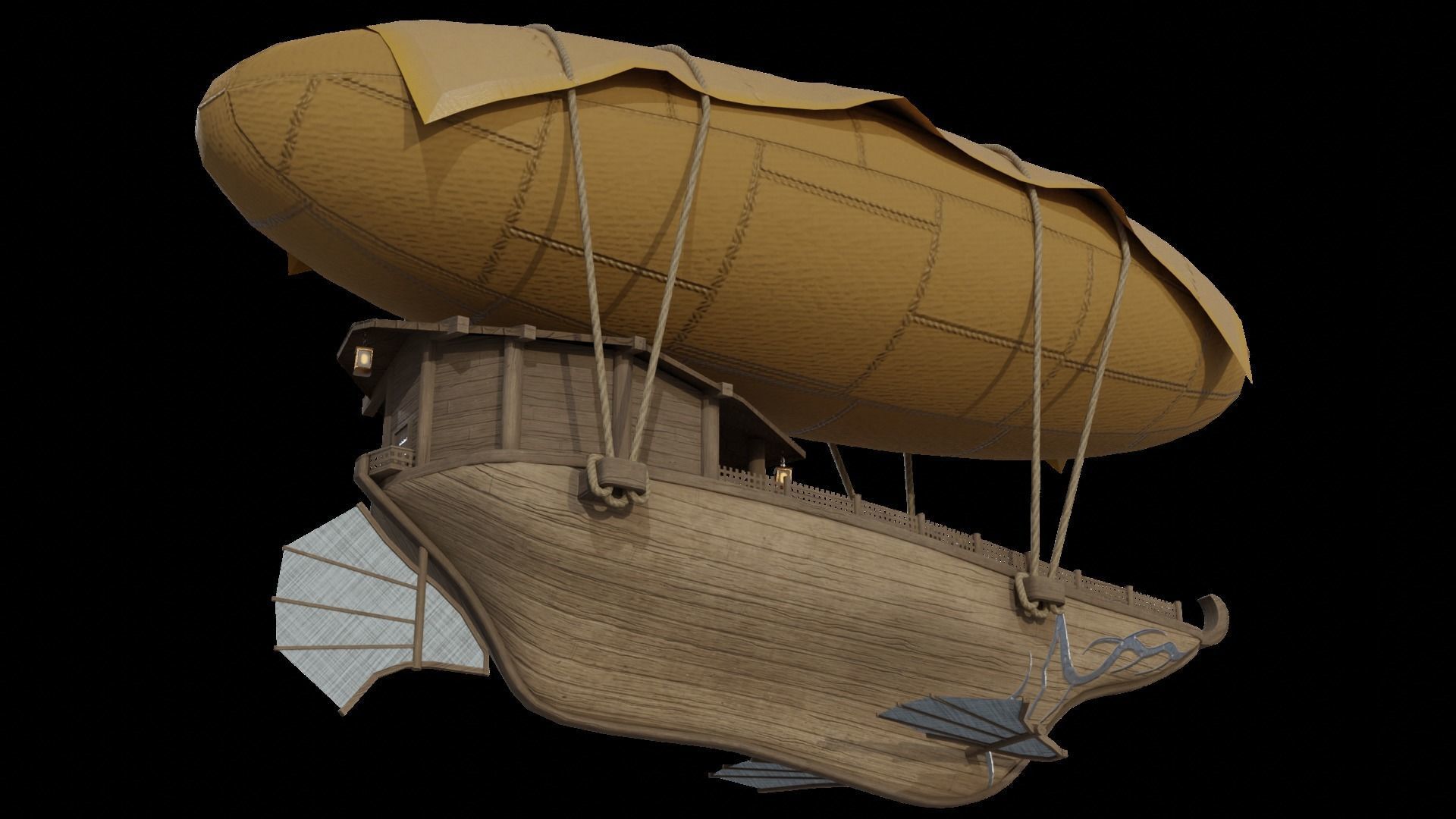 Fantasy Flying Ship Low-poly 3D model_4
