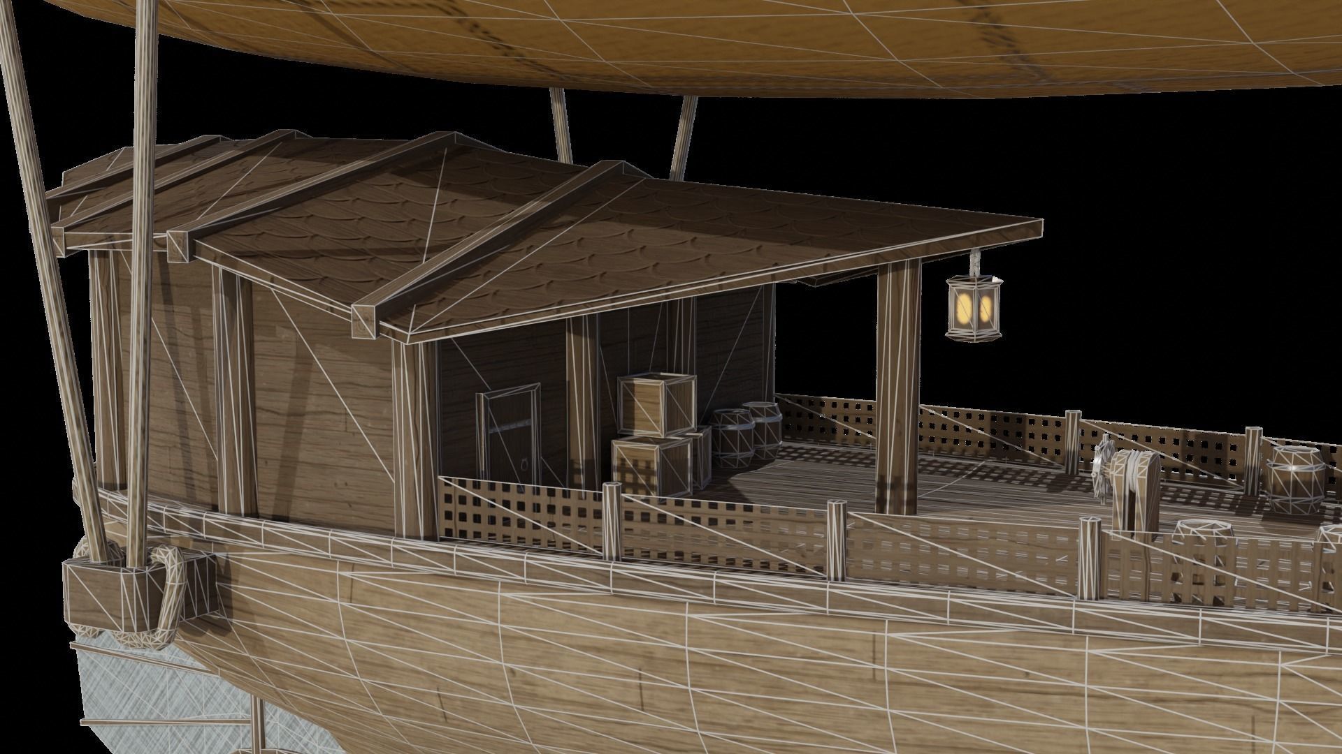 Fantasy Flying Ship Low-poly 3D model_10