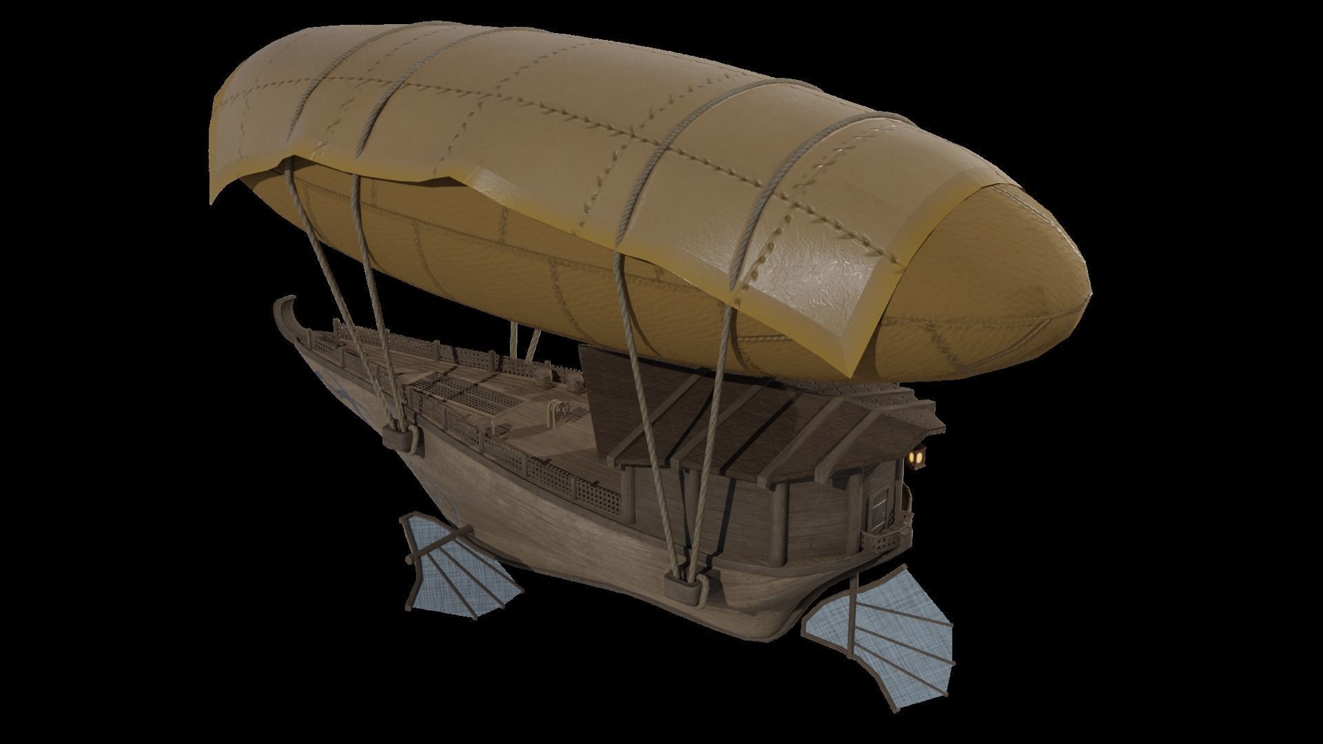 Fantasy Flying Ship Low-poly 3D model_3