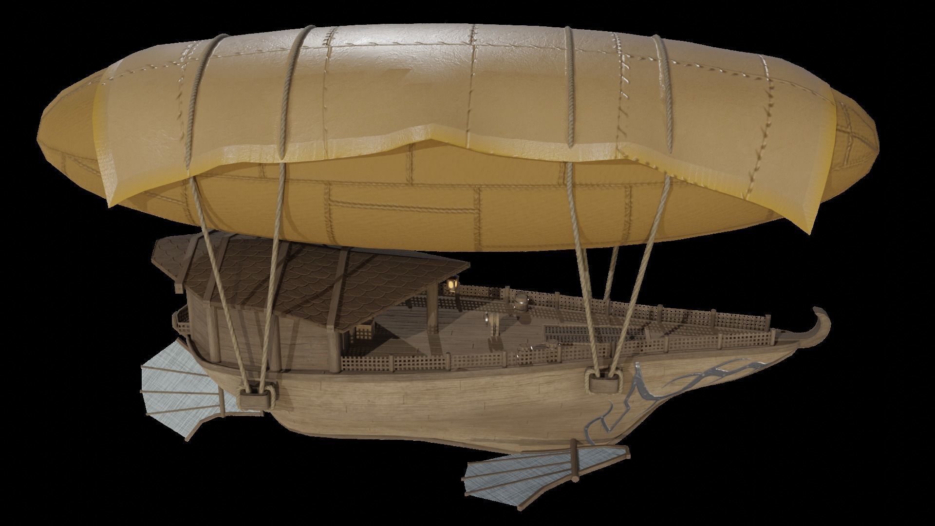 Fantasy Flying Ship Low-poly 3D model_5