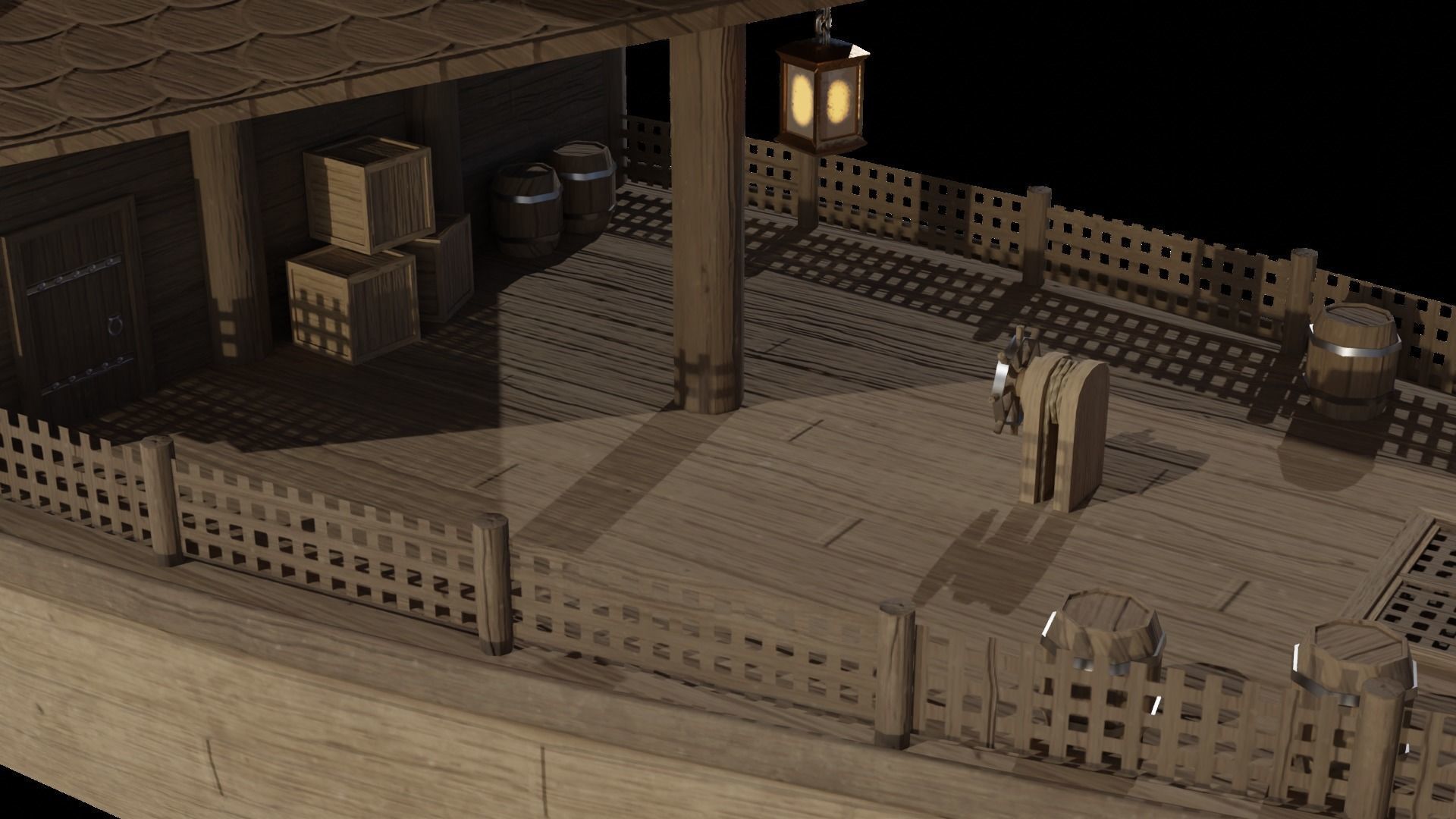 Fantasy Flying Ship Low-poly 3D model_7