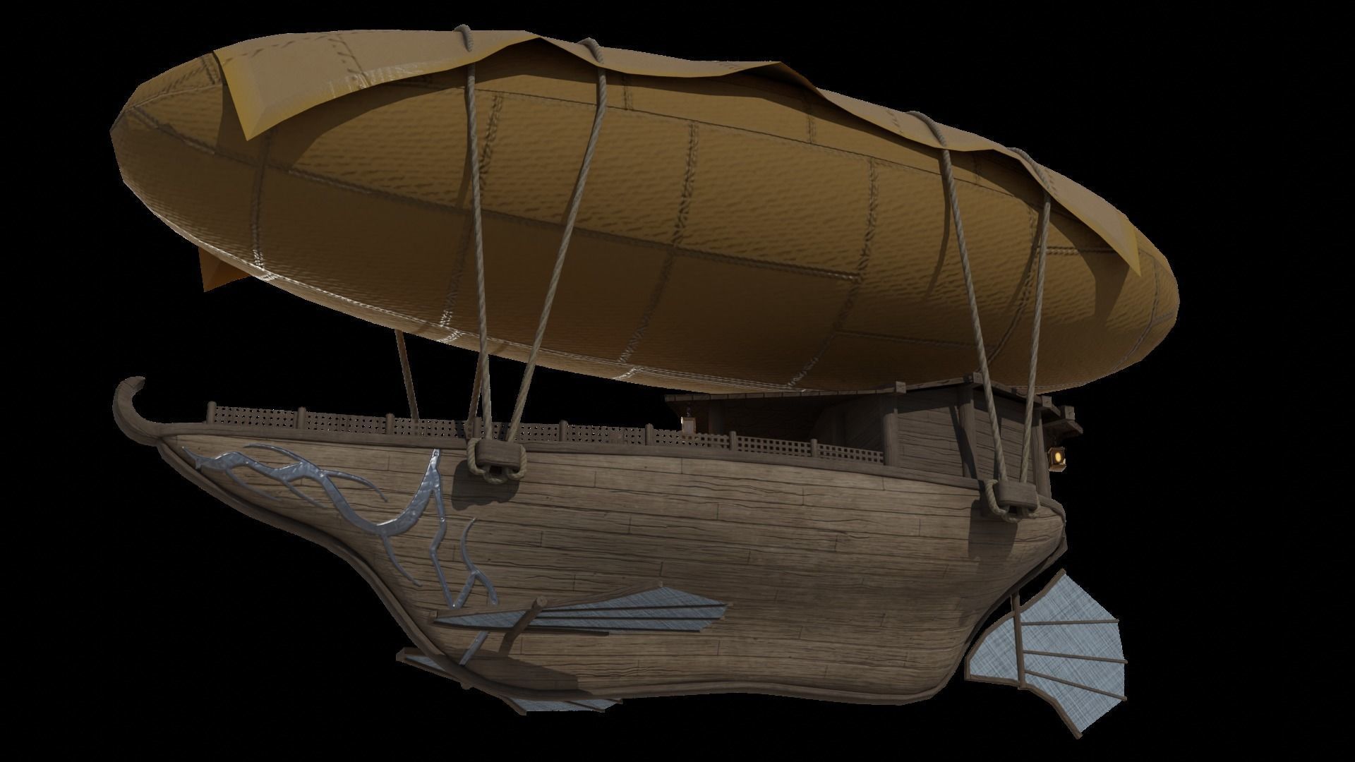 Fantasy Flying Ship Low-poly 3D model_2