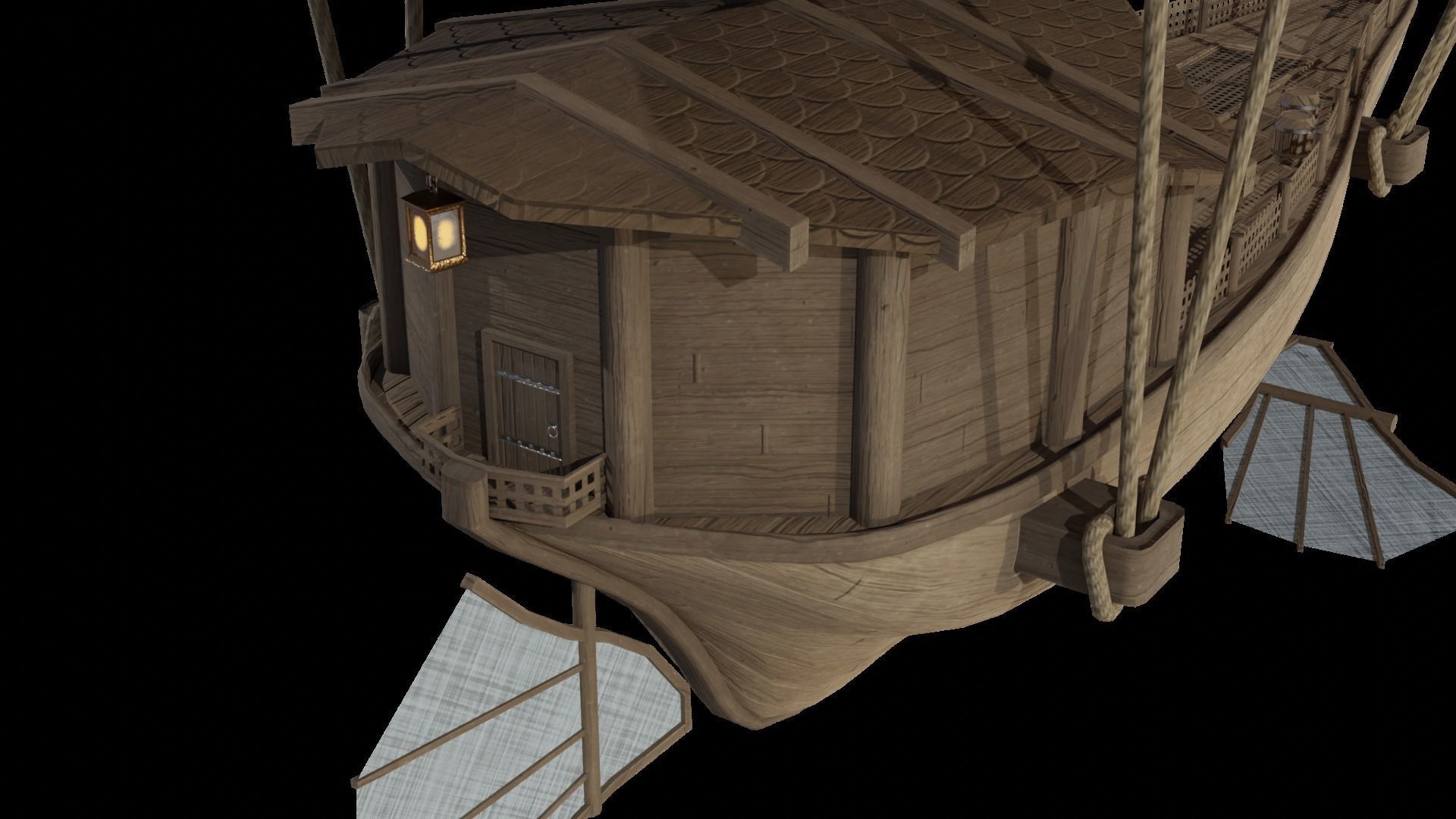 Fantasy Flying Ship Low-poly 3D model_6