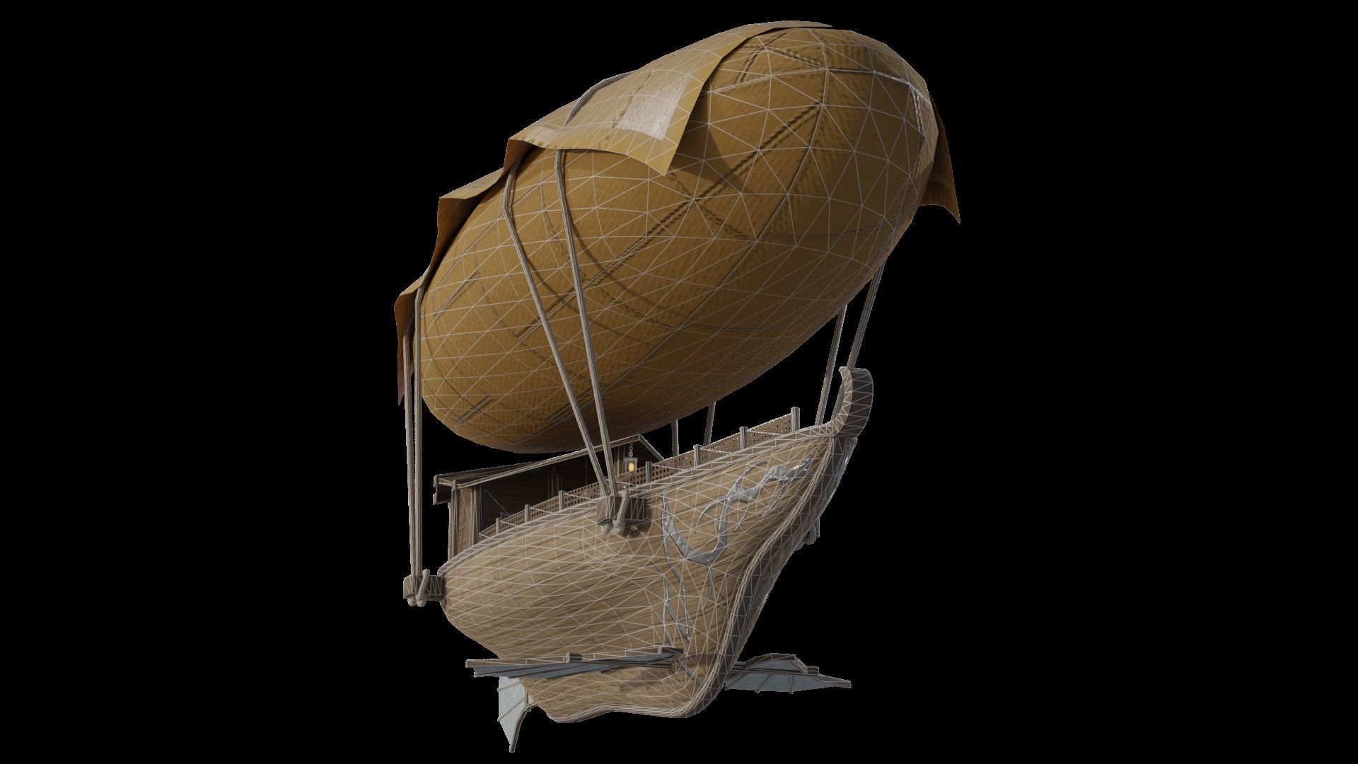 Fantasy Flying Ship Low-poly 3D model_9