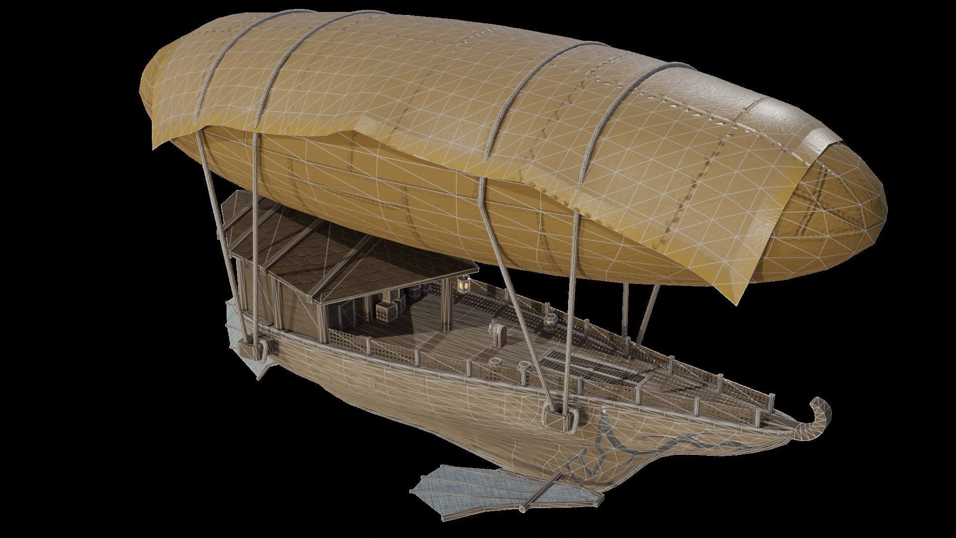 Fantasy Flying Ship Low-poly 3D model_8