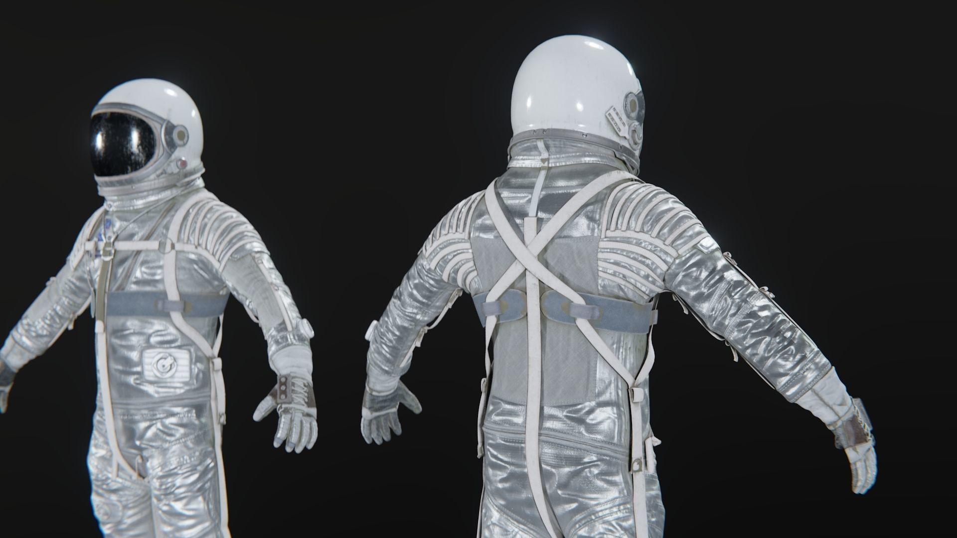Mercury Navy Mark IV Silver Spacesuit Rigged 3D model_8