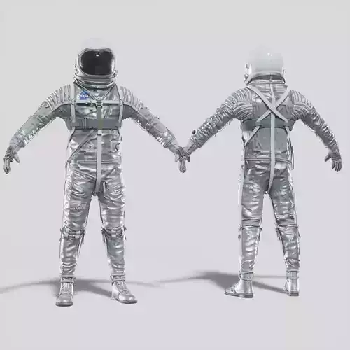 Mercury Navy Mark IV Silver Spacesuit Rigged 3D model