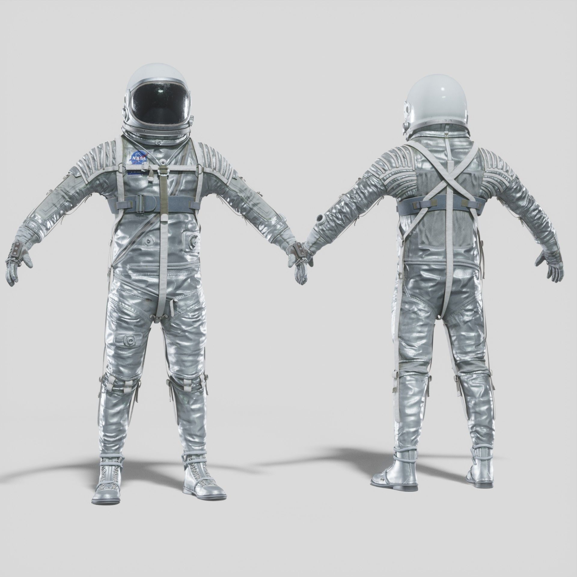 Mercury Navy Mark IV Silver Spacesuit Rigged 3D model_0