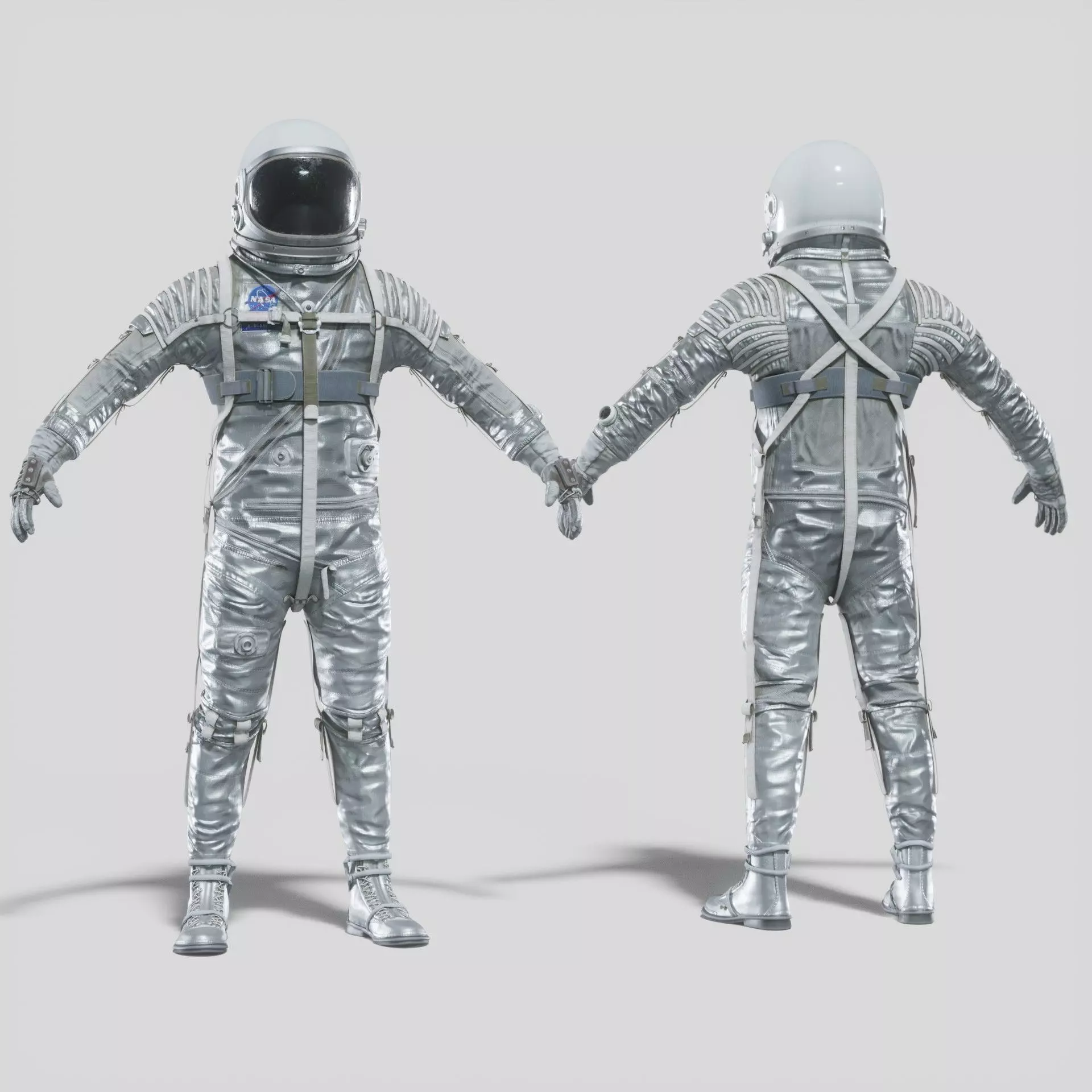Mercury Navy Mark IV Silver Spacesuit Rigged 3D model_0