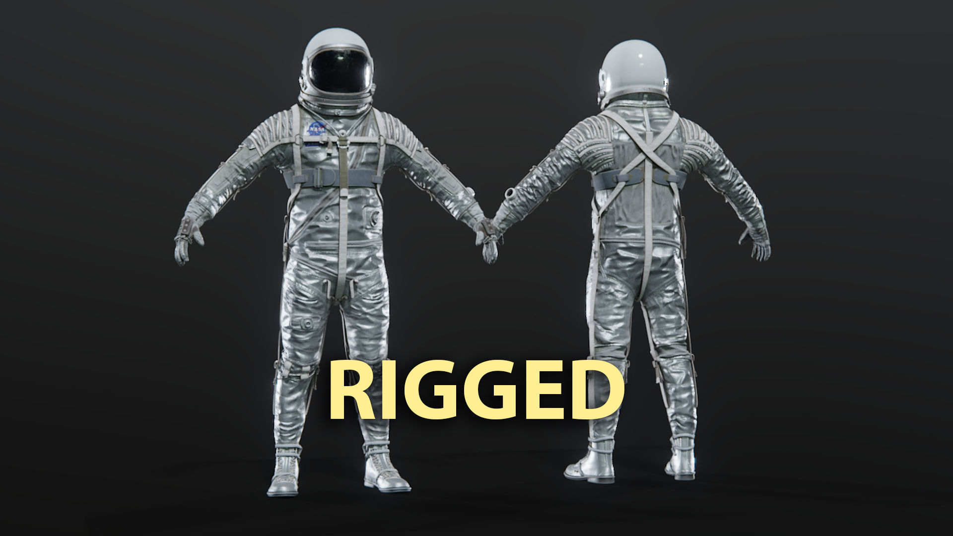 Mercury Navy Mark IV Silver Spacesuit Rigged 3D model_3
