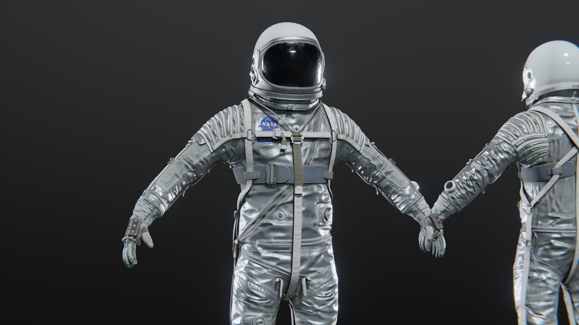Mercury Navy Mark IV Silver Spacesuit Rigged 3D model_5