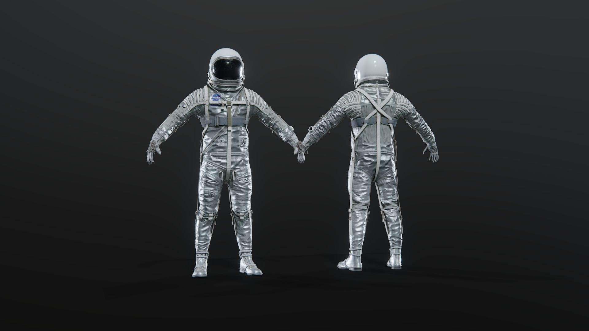 Mercury Navy Mark IV Silver Spacesuit Rigged 3D model_4