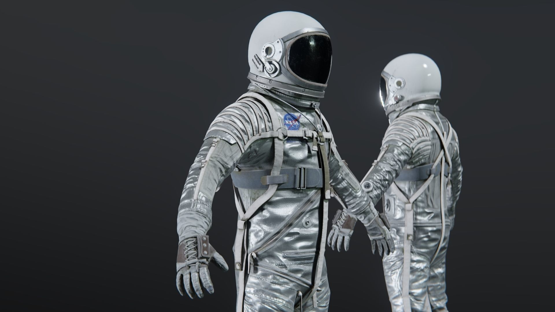 Mercury Navy Mark IV Silver Spacesuit Rigged 3D model_6