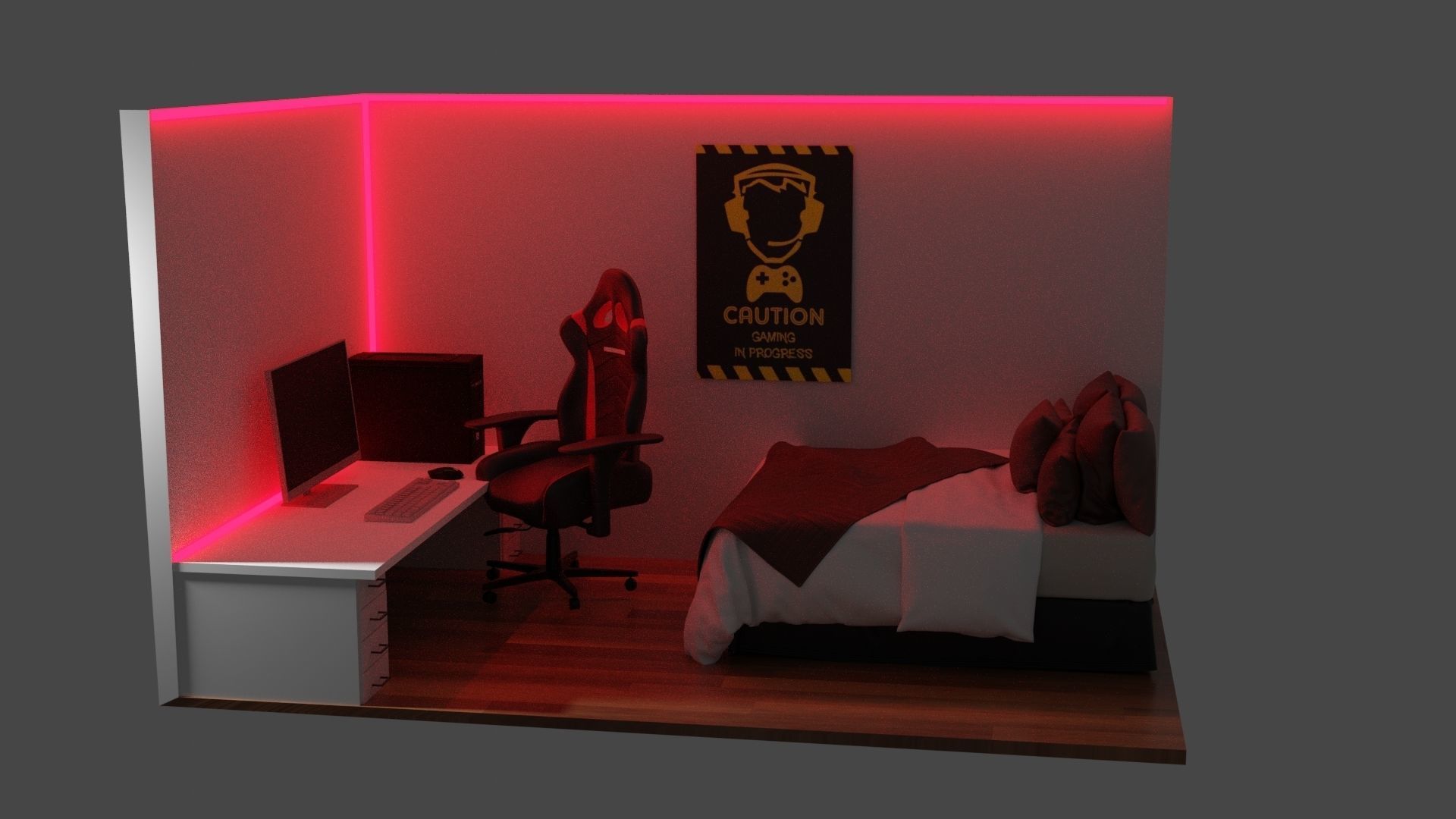 GamingRoom room with lighting and desk 3D model_1