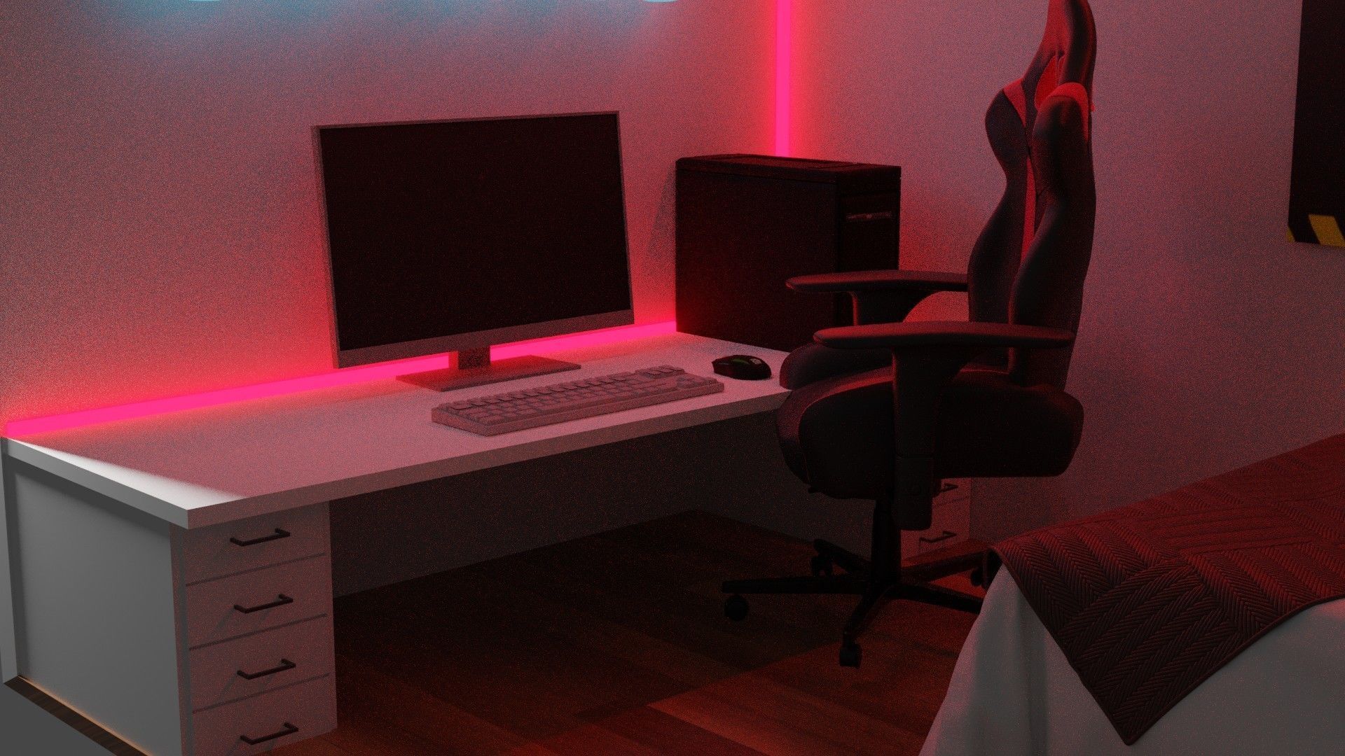 GamingRoom room with lighting and desk 3D model_3