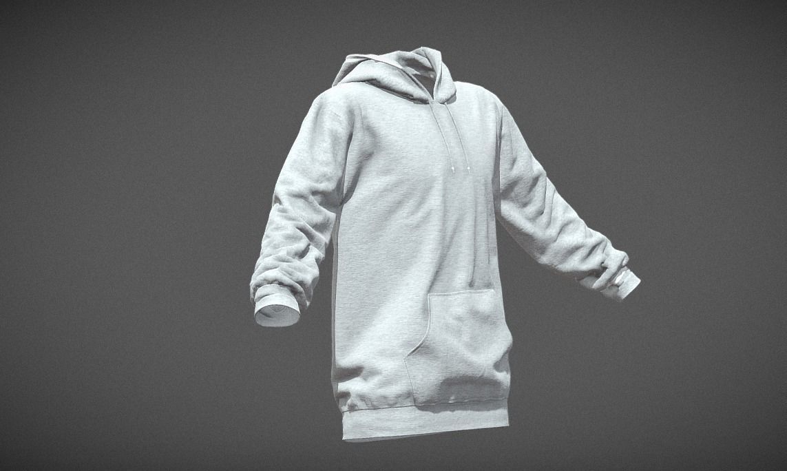 Grey Hoodie Basic Low-poly 3D model_1