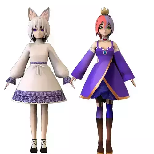 2 Anime Low Poly Characters DPack 3 3D Model Collection