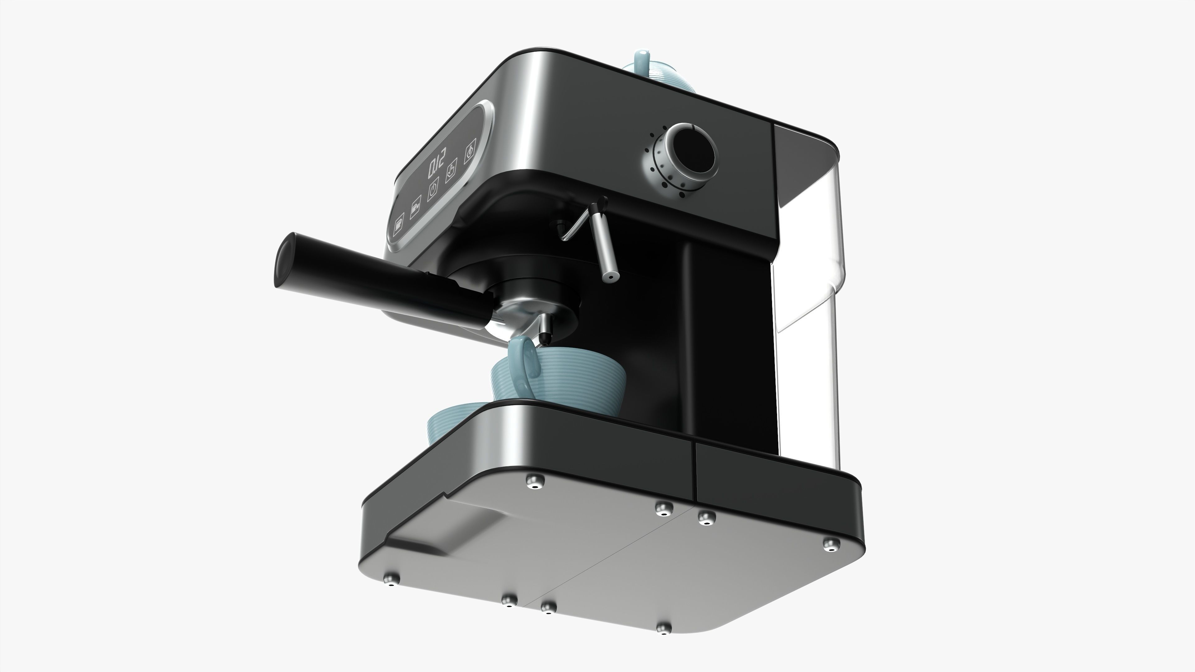 Espresso coffee machine with two cups 3D model_3