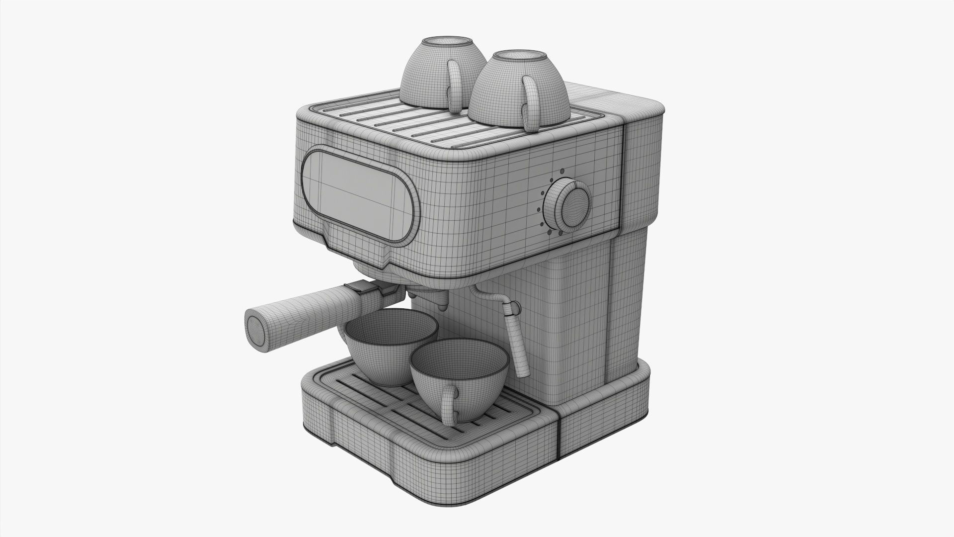 Espresso coffee machine with two cups 3D model_7
